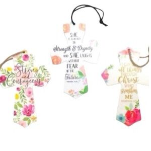 UNBRANDED Trio of Floral INSPIRATIONAL Christian Mini CROSS Wall Decor